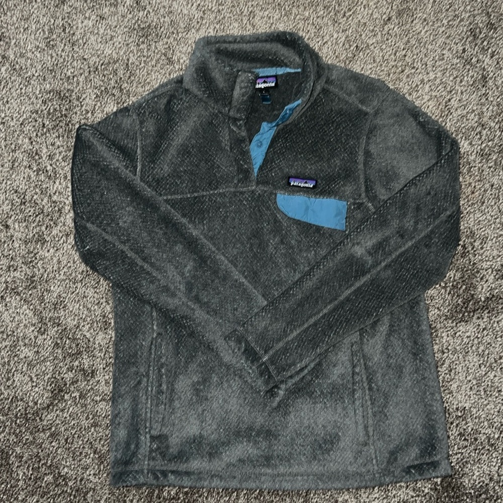 Patagonia Re-Tool Snap-T Fleece Pullover Gray Jacket W/ blue